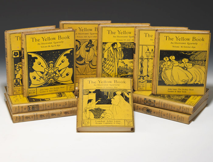 Photograph of all thirteen volumes of The Yellow Book
